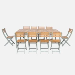 Set tavolo da giardino con angoli arrotondati in legno di acacia con 10 sedie