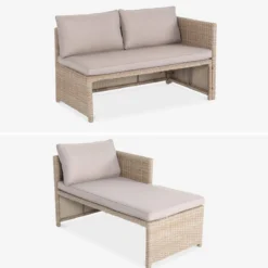 sweeek Set tavolo da giardino con pouf a incasso con 6 posti
