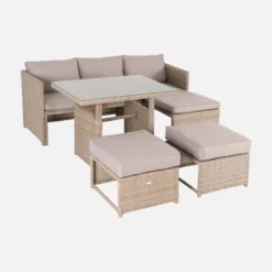 sweeek Set tavolo da giardino con pouf a incasso con 6 posti