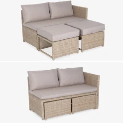 sweeek Set tavolo da giardino con pouf a incasso con 6 posti