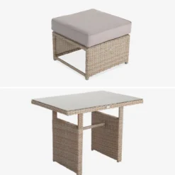 sweeek Set tavolo da giardino con pouf a incasso con 6 posti