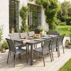 sweeek Set tavolo da giardino estensibile in alluminio con 8 sedie
