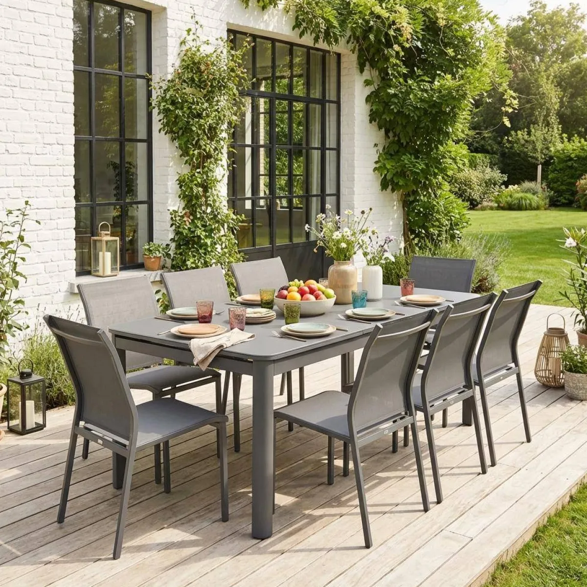 sweeek Set tavolo da giardino estensibile in alluminio con 8 sedie