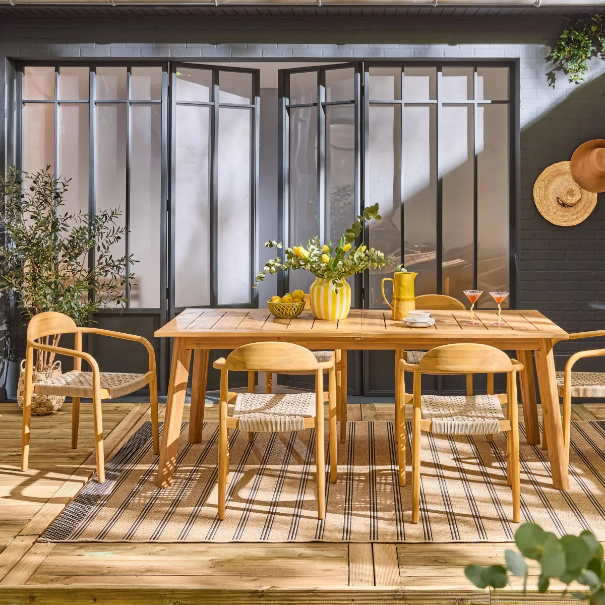 sweeek Set tavolo da giardino estensibile in legno di acacia con 6 sedie