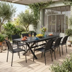 sweeek Set tavolo da giardino estensibile in alluminio con 8 sedie