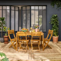 sweeek Set tavolo da giardino in acacia con angoli arrotondati con 6 sedie