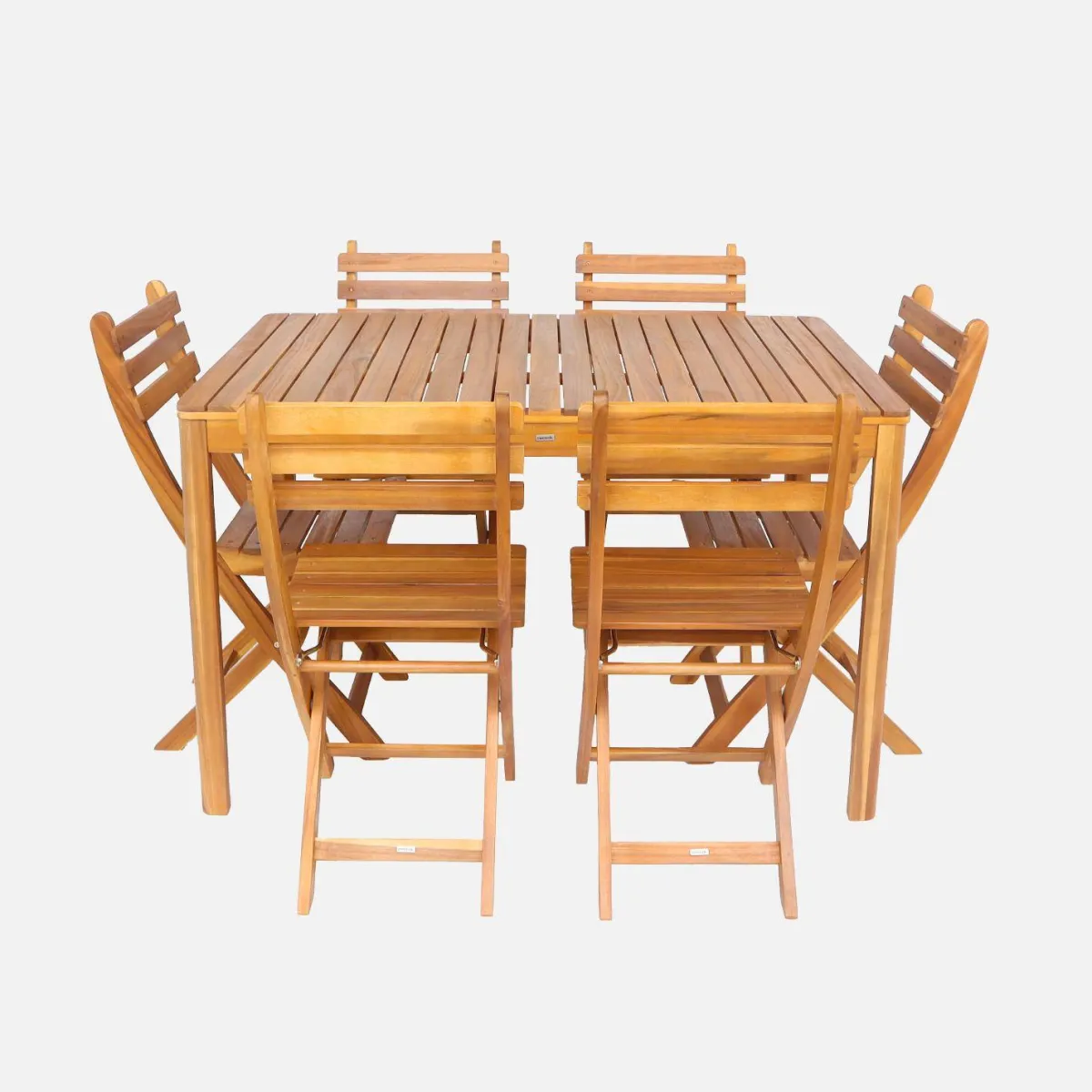 sweeek Set tavolo da giardino in acacia con angoli arrotondati con 6 sedie