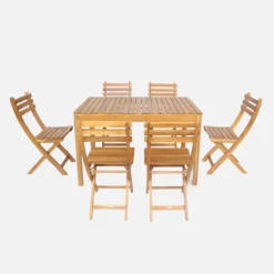 sweeek Set tavolo da giardino in acacia con angoli arrotondati con 6 sedie