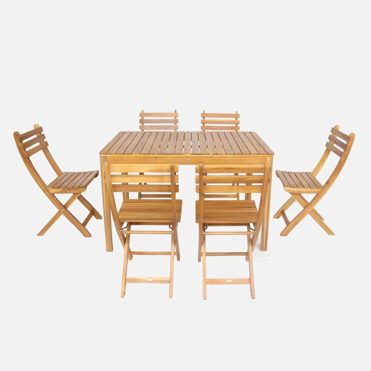 sweeek Set tavolo da giardino in acacia con angoli arrotondati con 6 sedie