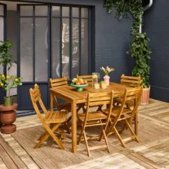 sweeek Set tavolo da giardino in acacia con angoli arrotondati con 6 sedie