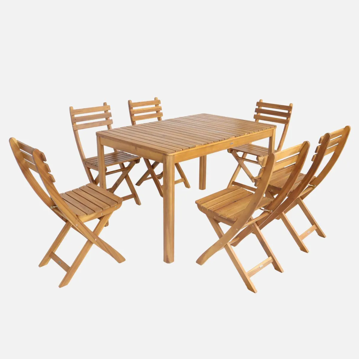 sweeek Set tavolo da giardino in acacia con angoli arrotondati con 6 sedie