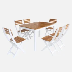 Set tavolo da giardino in acacia con angoli arrotondati con 6 sedie