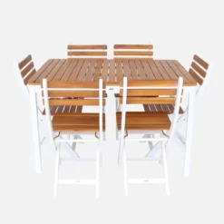 Set tavolo da giardino in acacia con angoli arrotondati con 6 sedie