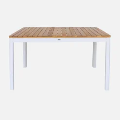 Set tavolo da giardino in acacia con angoli arrotondati con 6 sedie