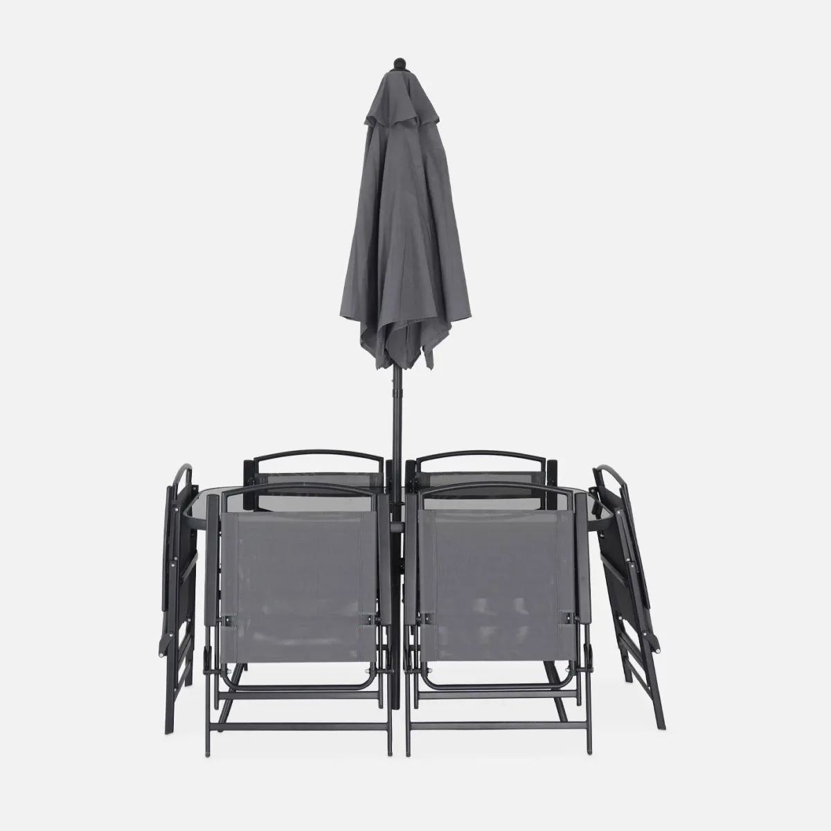 sweeek Set tavolo da giardino in acciaio con 6 poltrone e 1 ombrellone