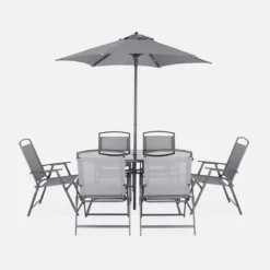 sweeek Set tavolo da giardino in acciaio con 6 poltrone e 1 ombrellone