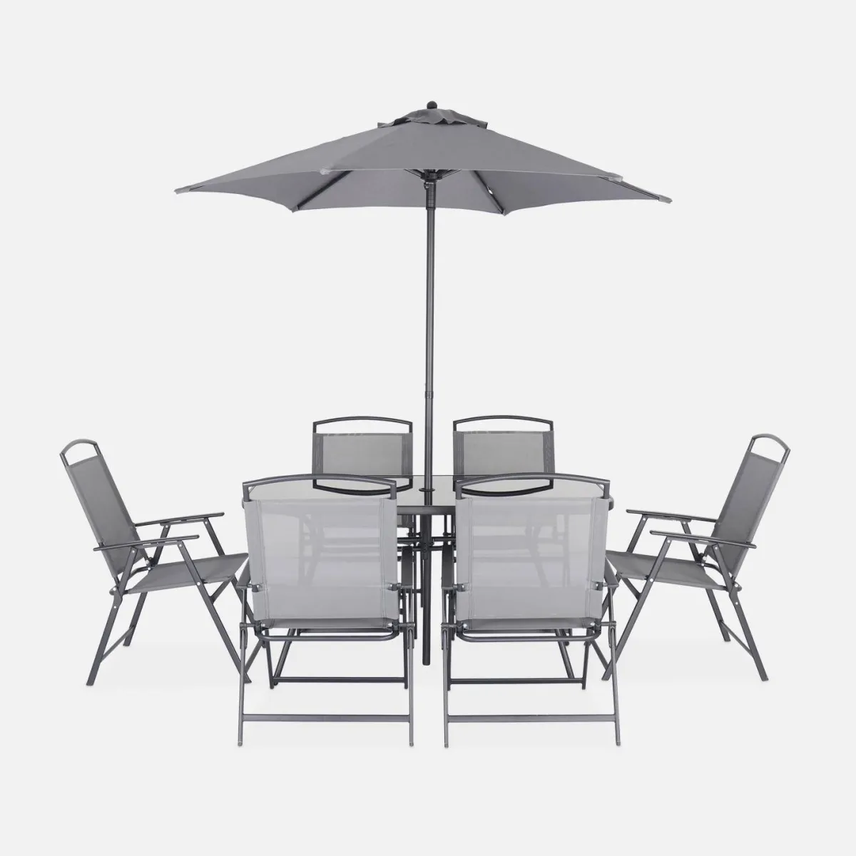 sweeek Set tavolo da giardino in acciaio con 6 poltrone e 1 ombrellone