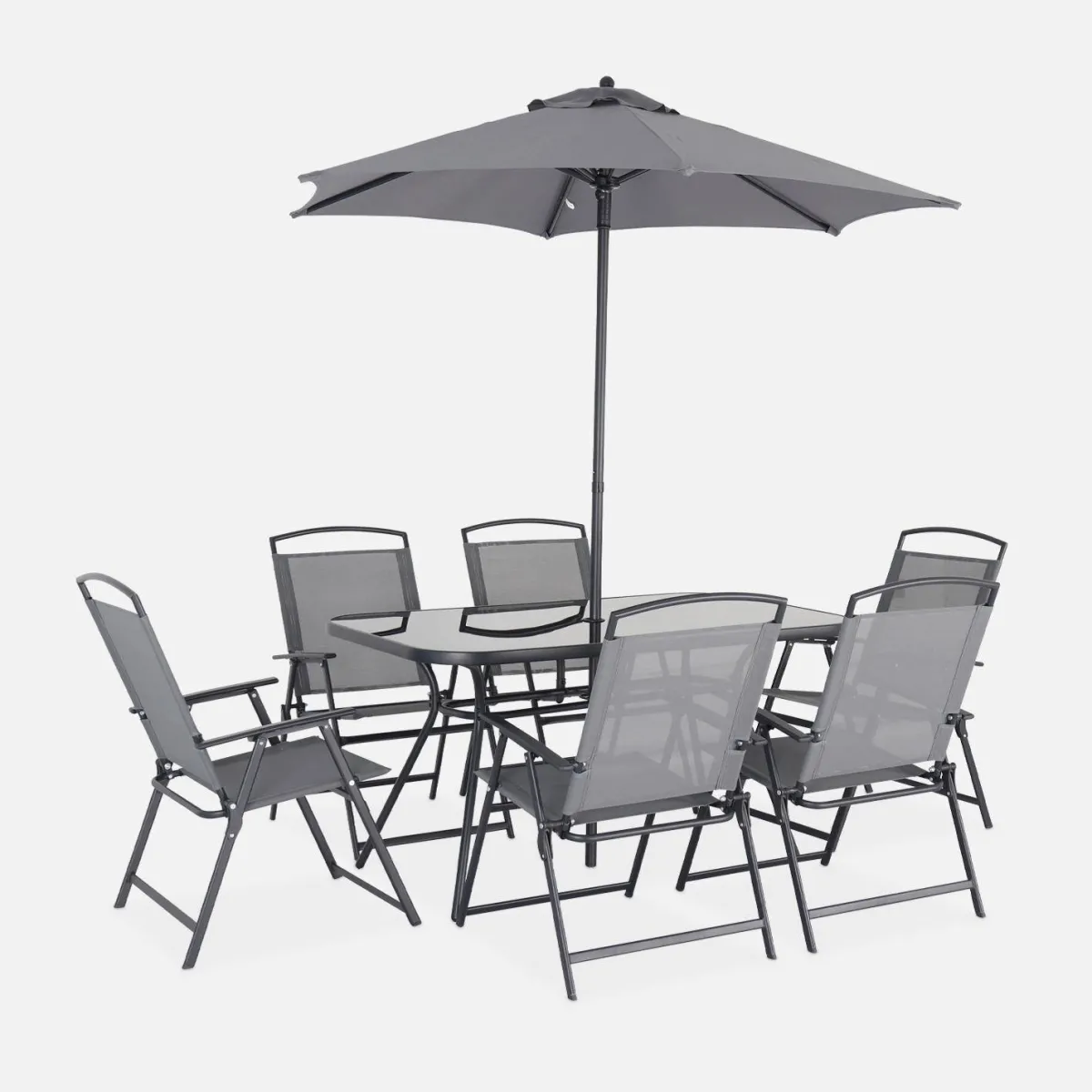sweeek Set tavolo da giardino in acciaio con 6 poltrone e 1 ombrellone