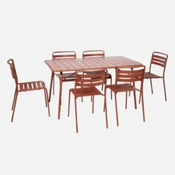 sweeek Set tavolo da giardino in acciaio con 6 sedie, 140cm