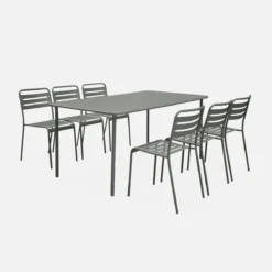 sweeek Set tavolo da giardino in acciaio con 6 sedie, 160cm
