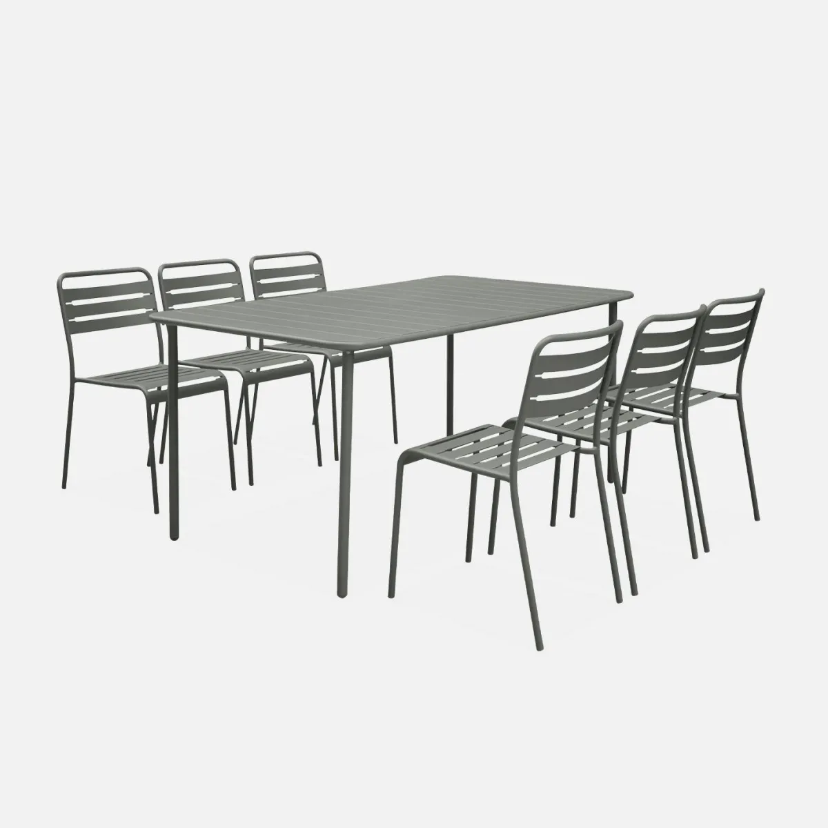 sweeek Set tavolo da giardino in acciaio con 6 sedie, 160cm