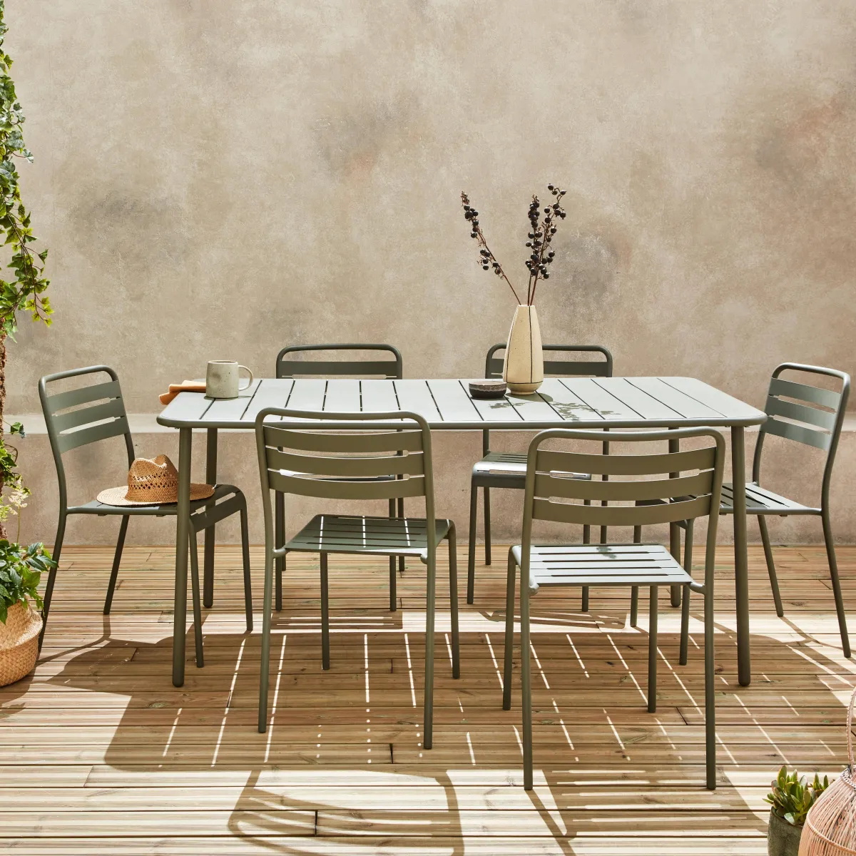 sweeek Set tavolo da giardino in acciaio con 6 sedie, 160cm