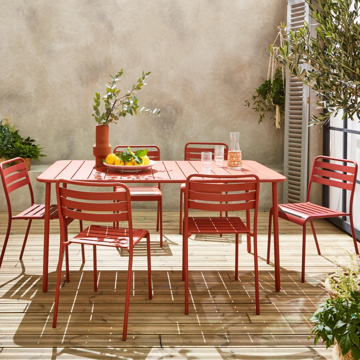 sweeek Set tavolo da giardino in acciaio con 6 sedie, 160cm