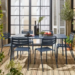 sweeek Set tavolo da giardino in acciaio con 6 sedie, 160cm