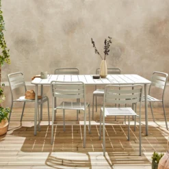 sweeek Set tavolo da giardino in acciaio con 6 sedie, 160cm