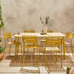 sweeek Set tavolo da giardino in acciaio con 6 sedie, 160cm