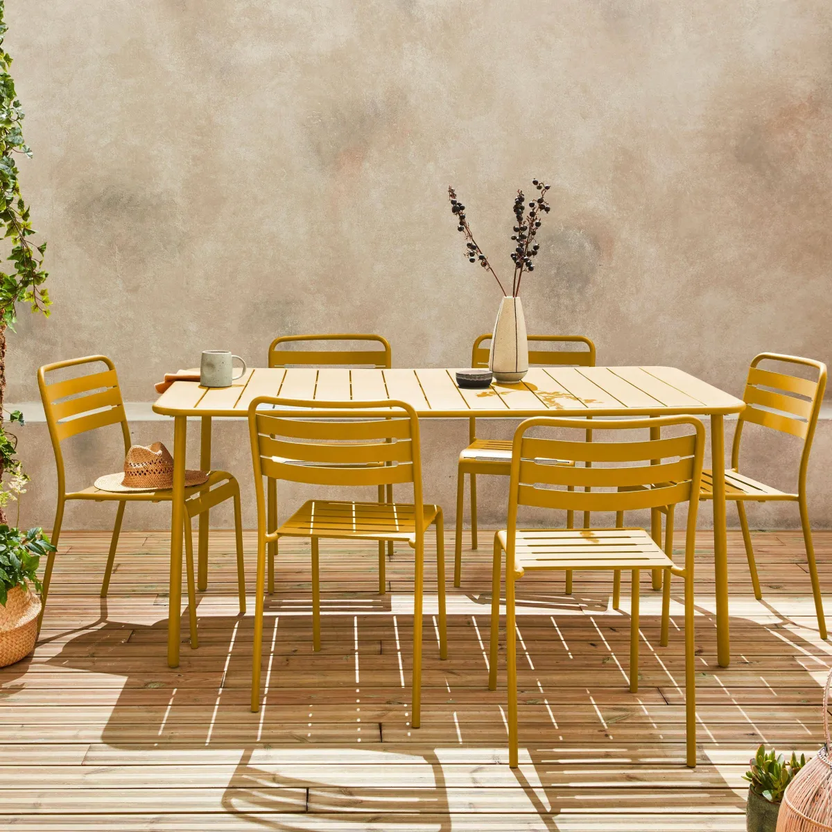 sweeek Set tavolo da giardino in acciaio con 6 sedie, 160cm