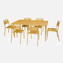 sweeek Set tavolo da giardino in acciaio con 6 sedie, 160cm