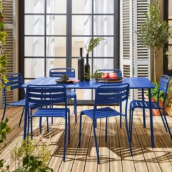 sweeek Set tavolo da giardino in acciaio con 6 sedie, 160cm