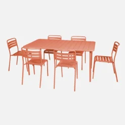 sweeek Set tavolo da giardino in acciaio con 6 sedie, 160cm