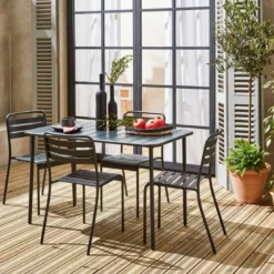 Set tavolo da giardino in acciaio con 4 sedie, 120cm