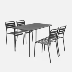 Set tavolo da giardino in acciaio con 4 sedie, 120cm