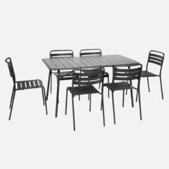 Set tavolo da giardino in acciaio con 6 sedie, 140cm