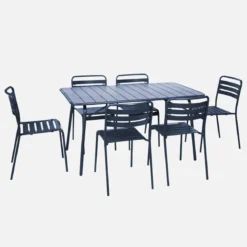 Set tavolo da giardino in acciaio con 6 sedie, 140cm