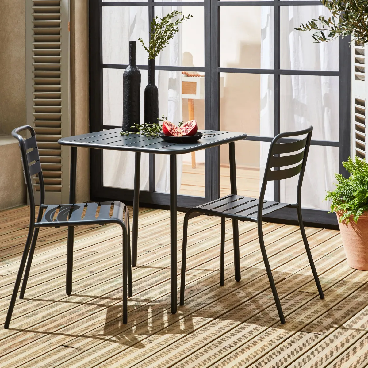 sweeek Set tavolo da giardino in acciaio con 2 sedie, 70cm
