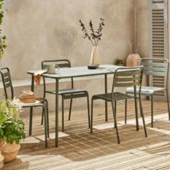 sweeek Set tavolo da giardino in acciaio con 4 sedie, 120cm