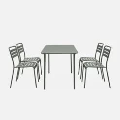 sweeek Set tavolo da giardino in acciaio con 4 sedie, 120cm