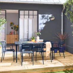 sweeek Set tavolo da giardino in acciaio con 2 poltrone e 4 sedie