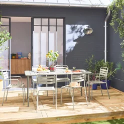 sweeek Set tavolo da giardino in acciaio con 2 poltrone e 4 sedie