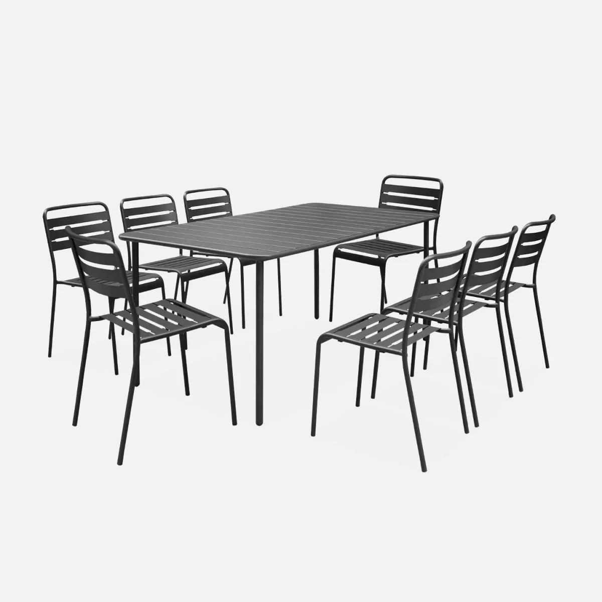sweeek Set tavolo da giardino in acciaio con 8 sedie, 160cm