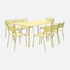 sweeek Set tavolo da giardino in acciaio con 8 sedie, 160cm