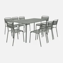 sweeek Set tavolo da giardino in acciaio con 8 sedie, 160cm