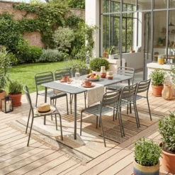 sweeek Set tavolo da giardino in acciaio con 8 sedie, 160cm