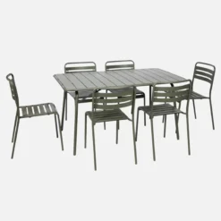sweeek Set tavolo da giardino in acciaio con 6 sedie, 140cm