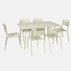 sweeek Set tavolo da giardino in acciaio con 6 sedie, 140cm