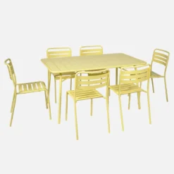 sweeek Set tavolo da giardino in acciaio con 6 sedie, 140cm